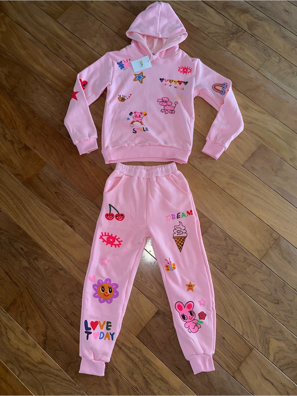Lola and The Boys. Pink Kids Matching Hoodie & Jogger Set with Cute Graphics